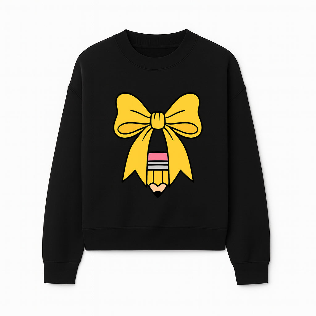 Yellow Bow and Pencil Graphic Art Print, Cute Back to School Decor, Creative Classroom Wall Art, Kids Room Decoration - Sweatshirt 1758093372070.jpg