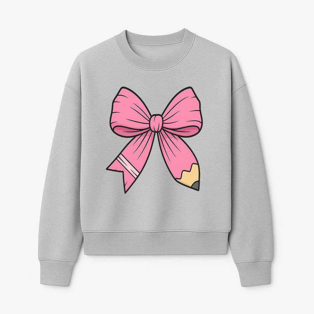 Pink Bow with Pencil Design, Cute Stationery Decor, Gift for Teachers, School Supplies, Arts and Crafts, Kawaii Aesthetic Accessories - Sweatshirt 1758093372070.jpg