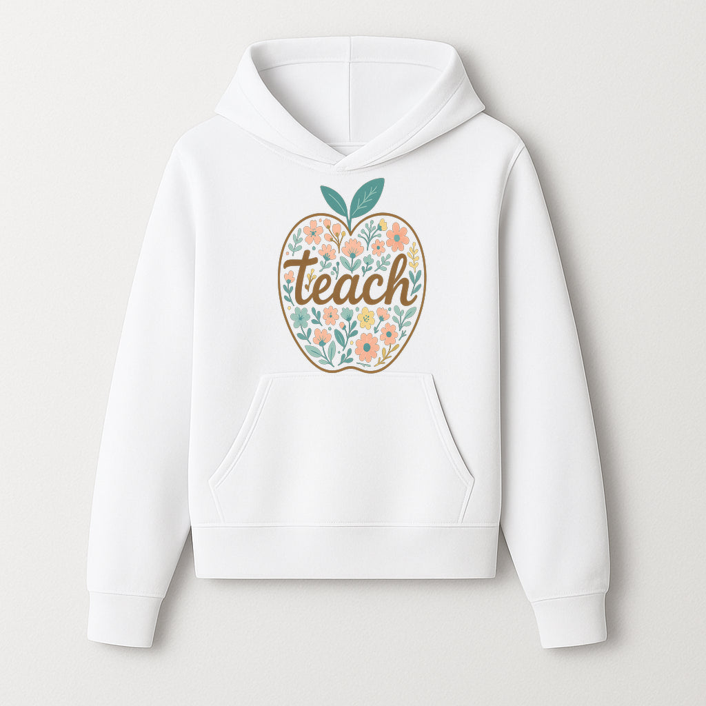 Floral Apple Teach Wall Art Decor - Teacher Gift, Classroom Decor, Inspirational Quote, Colorful Art Print - Hoodie 1758093372095.jpg