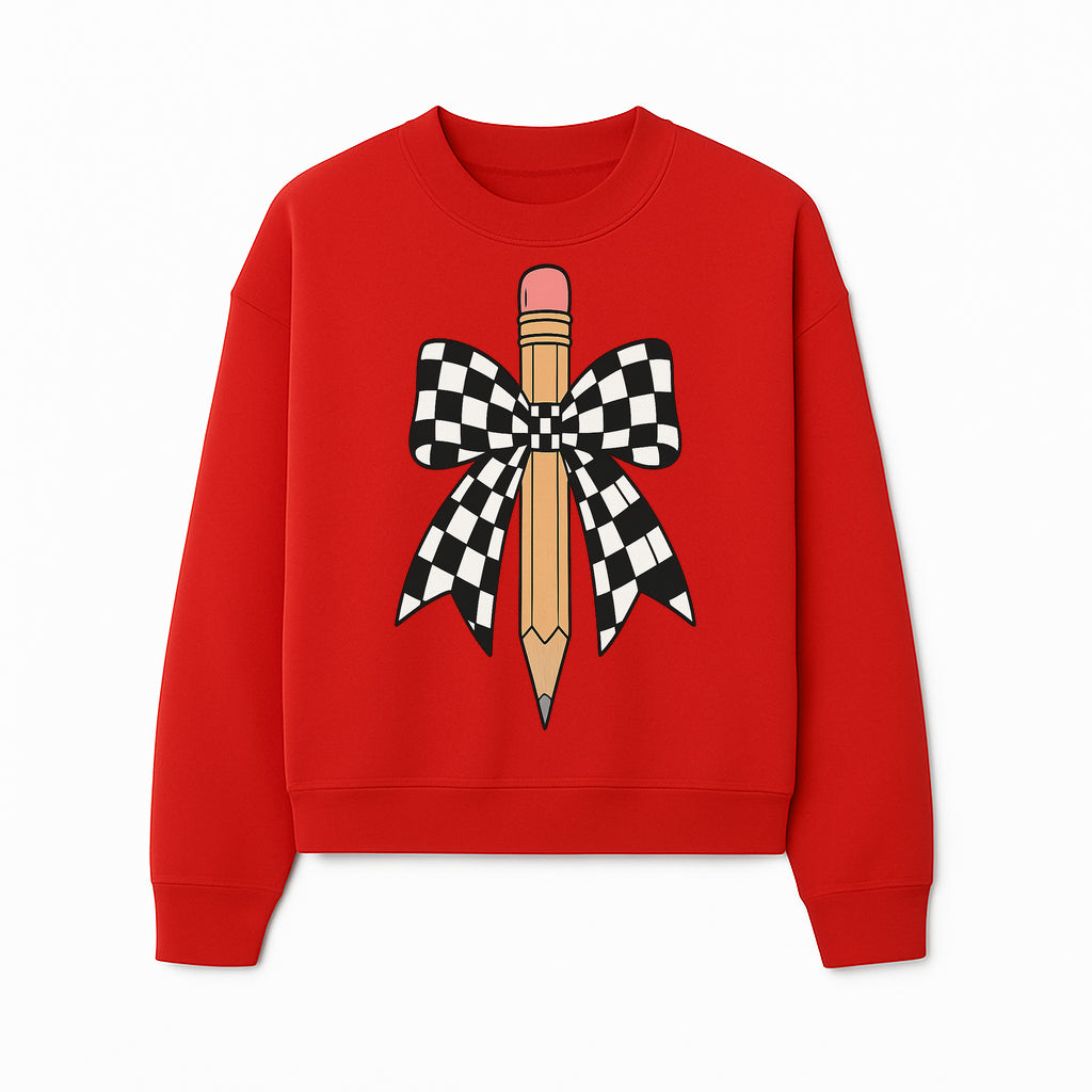 Checkered Bow and Pencil Wall Art Decor - Back to School Classroom Decoration, Cute Student Gift, Teacher Appreciation - Sweatshirt 1758093372174.jpg