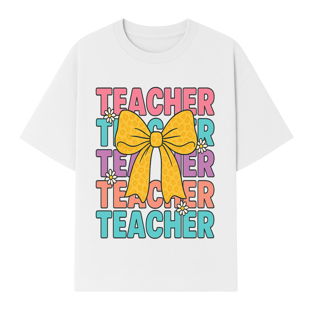 Teacher Appreciation Gift Tee with Cute Yellow Bow and Colorful Text Design - Perfect for Back to School or Holiday Gifts - T-shirt 1758093372196.jpg