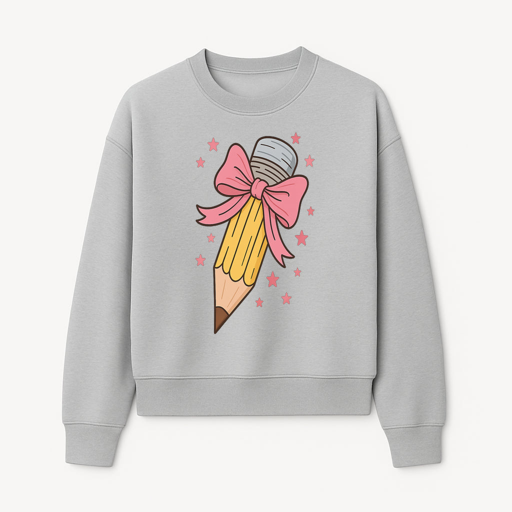 Cute Pencil with Pink Bow and Stars - Kawaii Art Print, Stationery Decor, Classroom Wall Art, Gift for Students or Teachers - Sweatshirt 1758093372197.jpg
