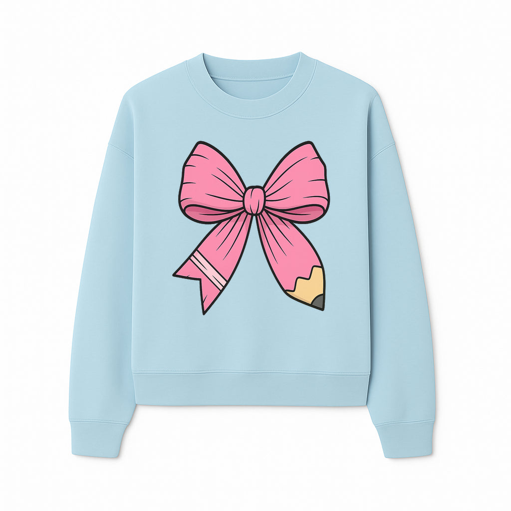 Pink Bow with Pencil Design, Cute Stationery Decor, Gift for Teachers, School Supplies, Arts and Crafts, Kawaii Aesthetic Accessories - Sweatshirt 1758093372233.jpg
