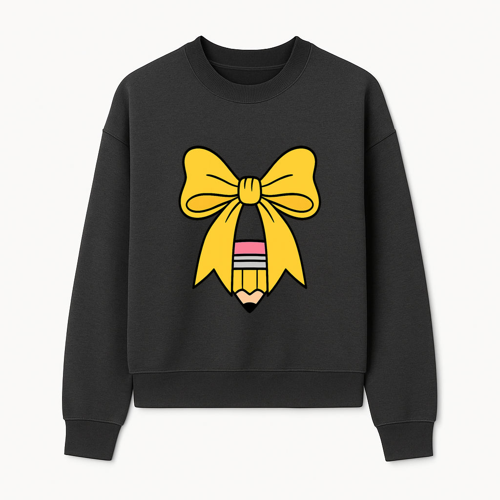 Yellow Bow and Pencil Graphic Art Print, Cute Back to School Decor, Creative Classroom Wall Art, Kids Room Decoration - Sweatshirt 1758093372261.jpg