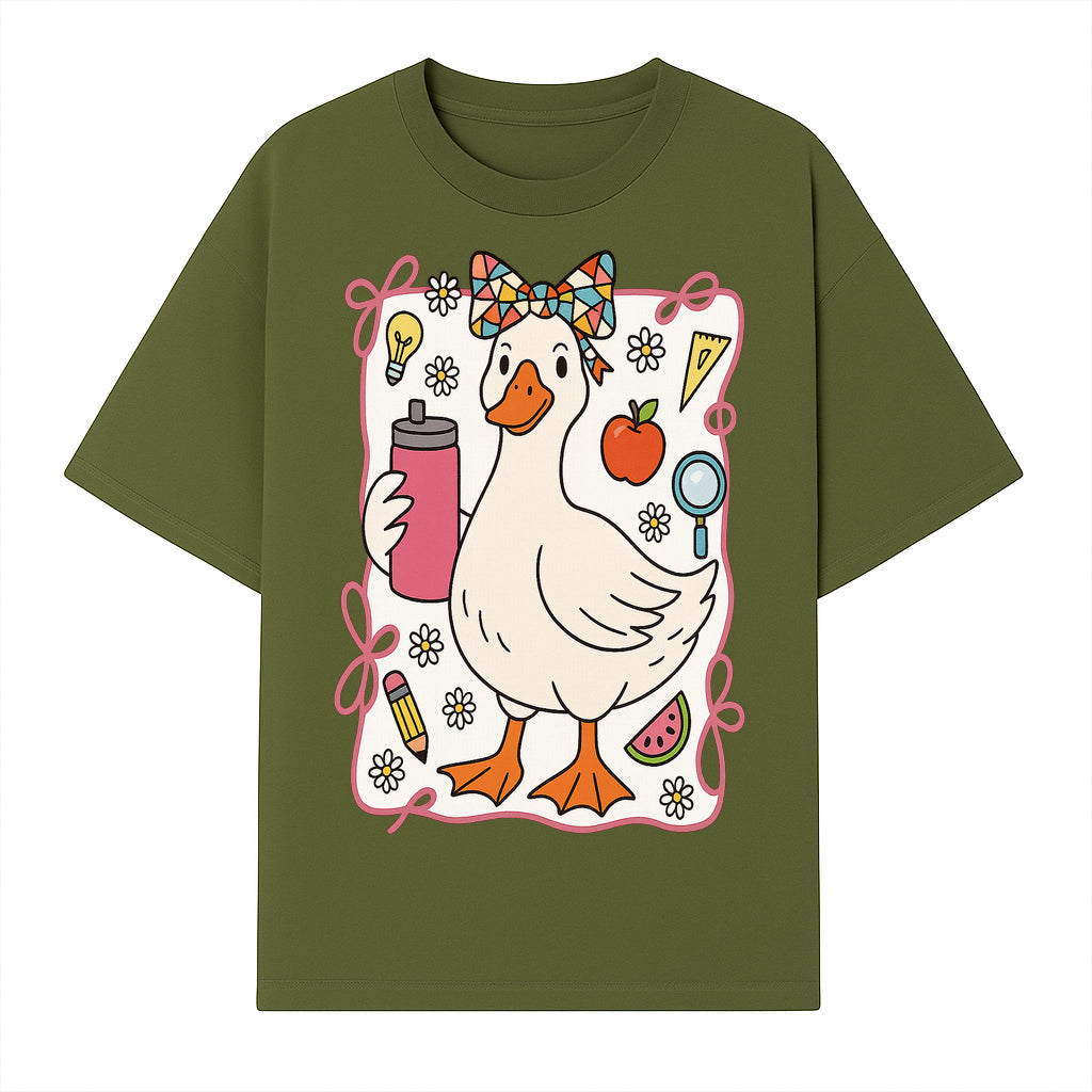 Cute Creative Duck Art Print with Supplies, Colorful Bow, and Fun Icons - Whimsical Home Decor for Kids and Animal Lovers - T-shirt 1758093372309.jpg