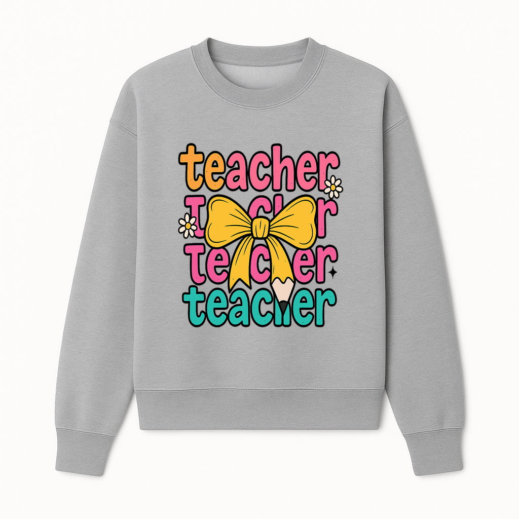 Colorful Teacher Graphic Tee with Pencil and Bow | Cute Teacher Appreciation Gift for Students or Educators - Sweatshirt 1758093372327.jpg