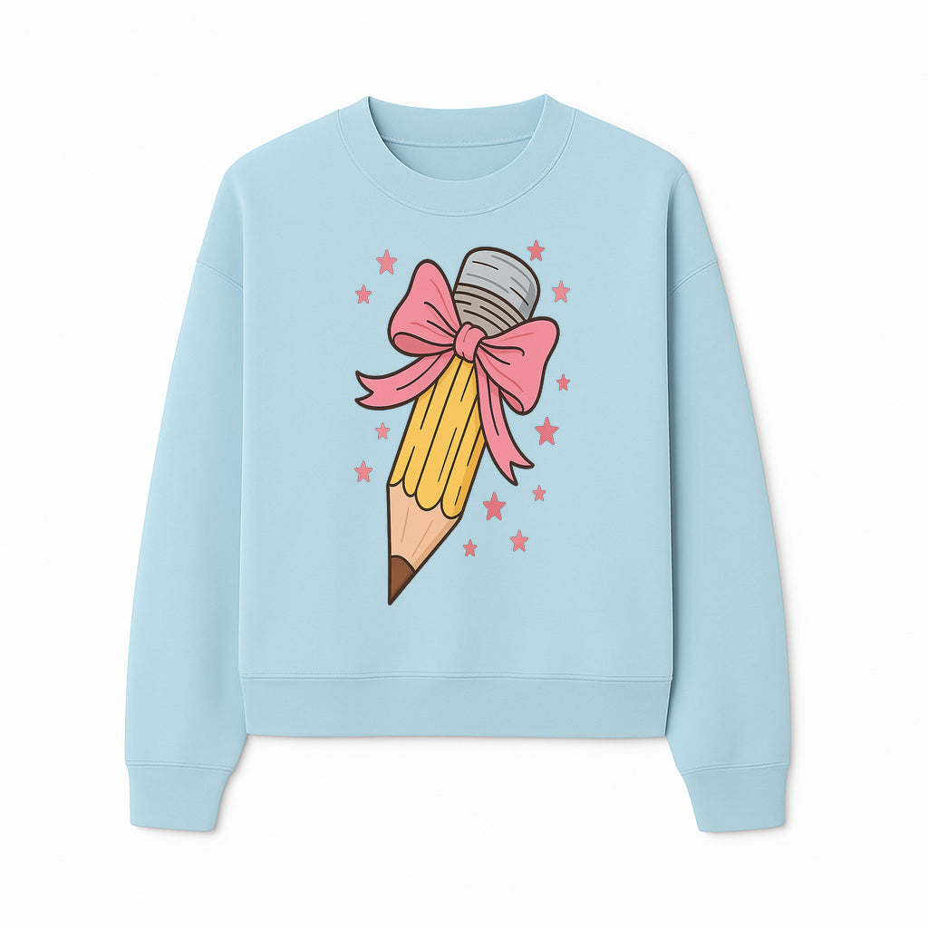 Cute Pencil with Pink Bow and Stars - Kawaii Art Print, Stationery Decor, Classroom Wall Art, Gift for Students or Teachers - Sweatshirt 1758093372363.jpg