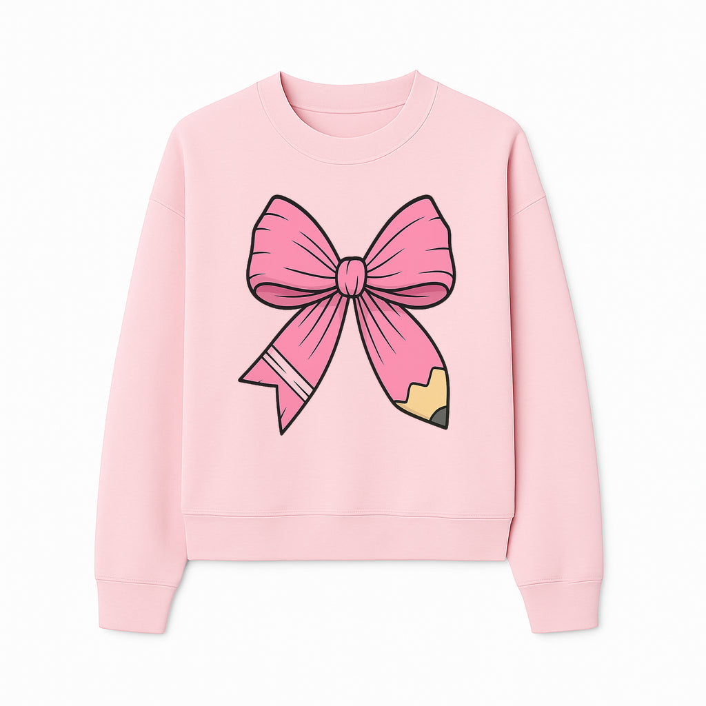 Pink Bow with Pencil Design, Cute Stationery Decor, Gift for Teachers, School Supplies, Arts and Crafts, Kawaii Aesthetic Accessories - Sweatshirt 1758093372425.jpg