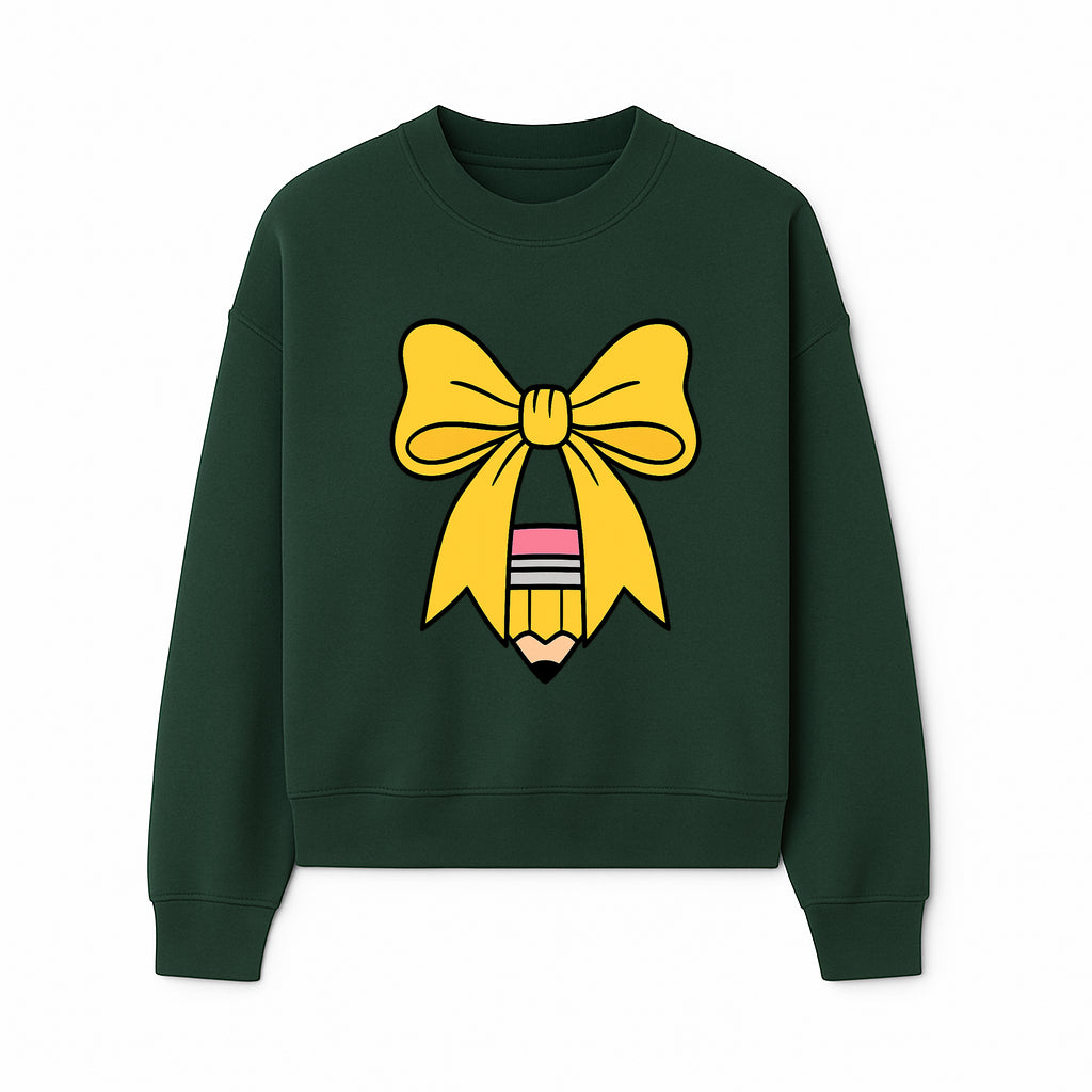 Yellow Bow and Pencil Graphic Art Print, Cute Back to School Decor, Creative Classroom Wall Art, Kids Room Decoration - Sweatshirt 1758093372458.jpg