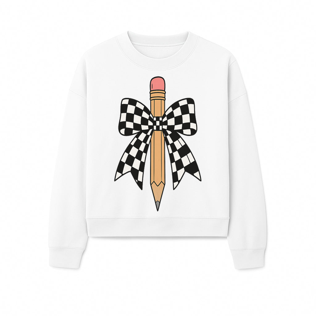 Checkered Bow and Pencil Wall Art Decor - Back to School Classroom Decoration, Cute Student Gift, Teacher Appreciation - Sweatshirt 1758093372547.jpg
