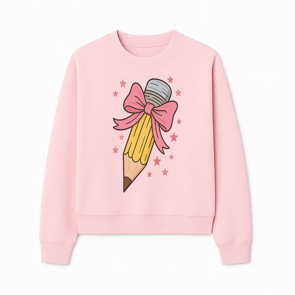 Cute Pencil with Pink Bow and Stars - Kawaii Art Print, Stationery Decor, Classroom Wall Art, Gift for Students or Teachers - Sweatshirt 1758093372576.jpg