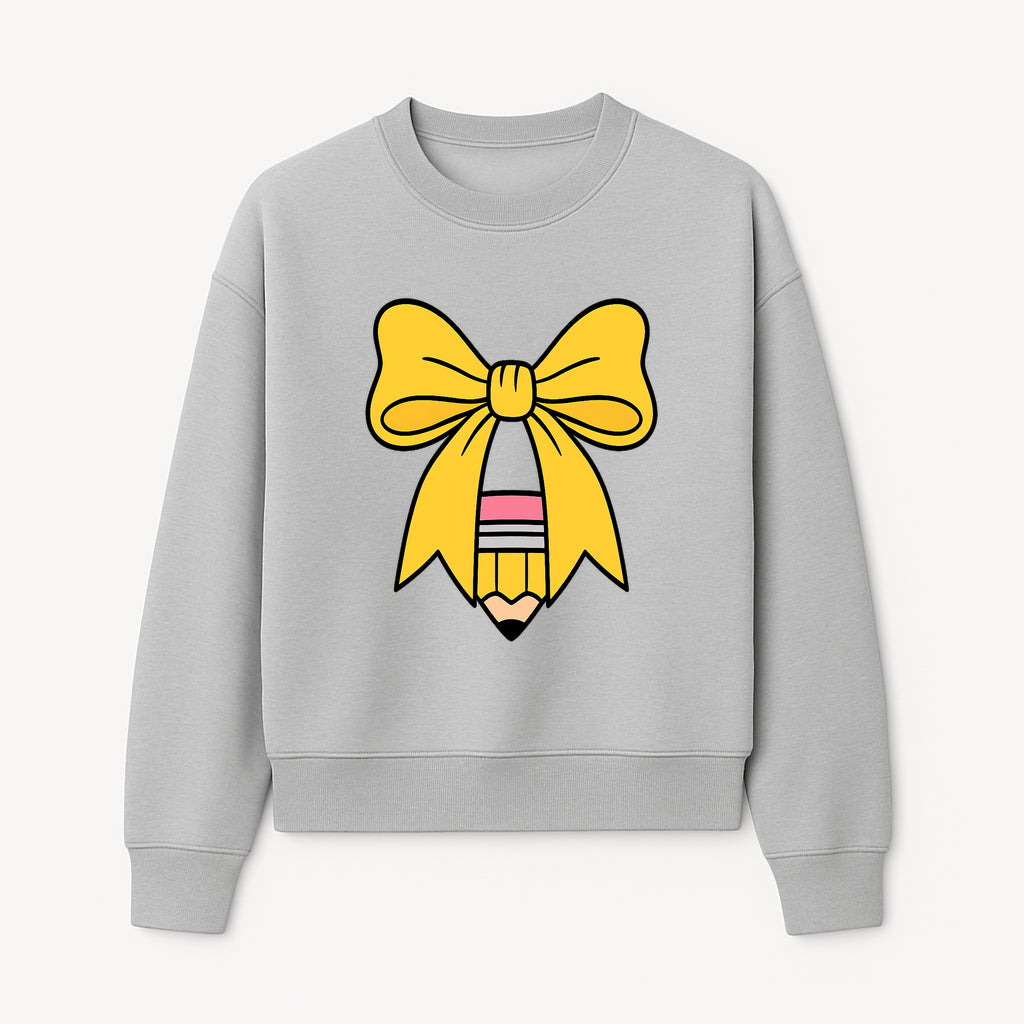 Yellow Bow and Pencil Graphic Art Print, Cute Back to School Decor, Creative Classroom Wall Art, Kids Room Decoration - Sweatshirt 1758093372616.jpg