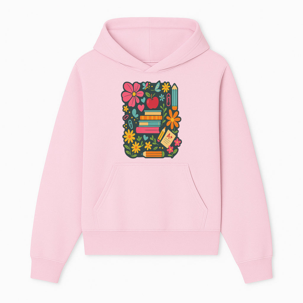 Colorful School Supplies and Flowers Illustration, Cute Educational Wall Art, Back to School Decor, Classroom Decoration, Kids Room Art - Hoodie 1758093372723.jpg