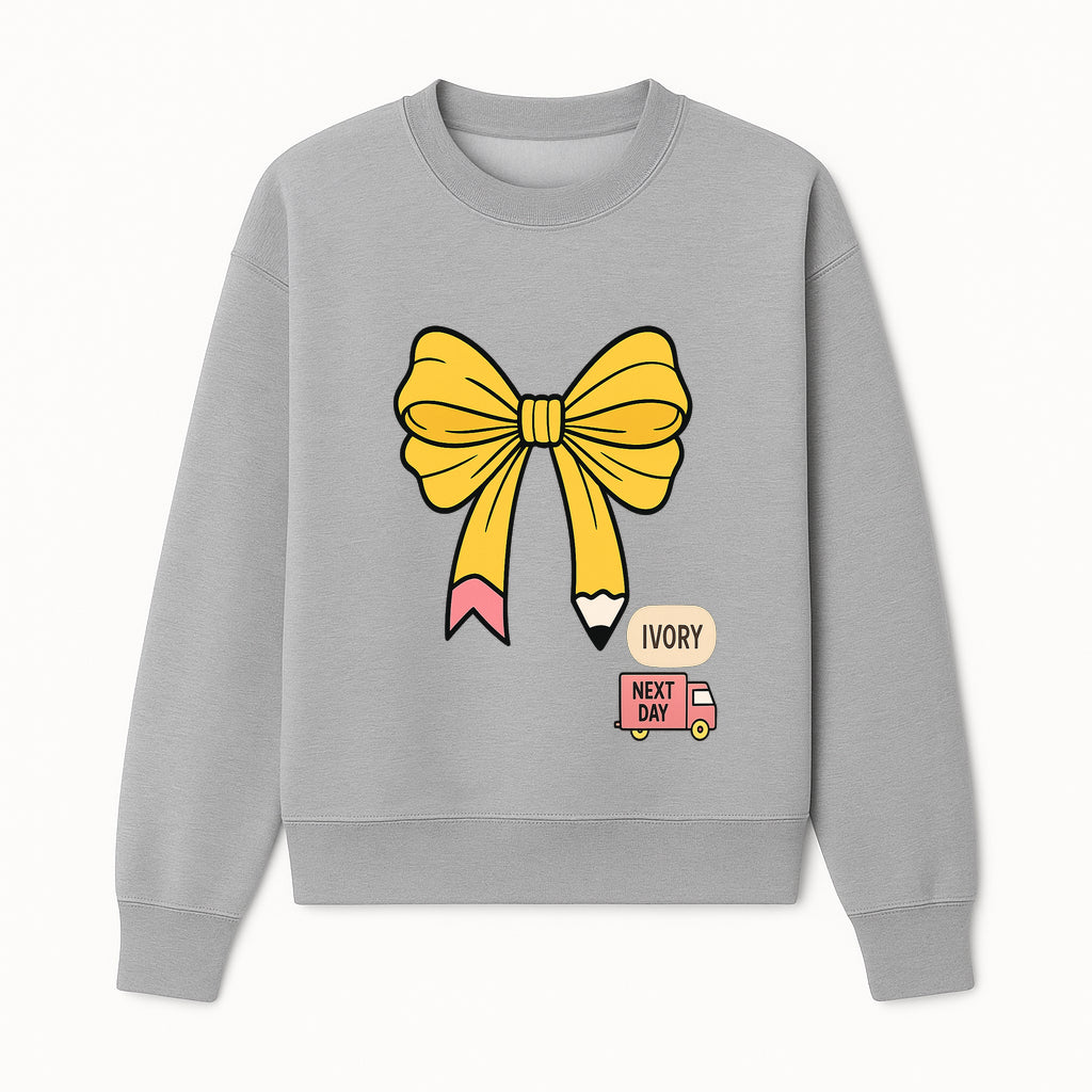 Yellow Pencil Bow Decor Cute Stationery Gift, Art Supplies, Kids School Accessories, Next Day Shipping, Ivory Color Theme - Sweatshirt 1758093372760.jpg
