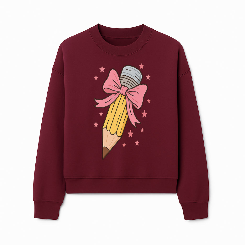 Cute Pencil with Pink Bow and Stars - Kawaii Art Print, Stationery Decor, Classroom Wall Art, Gift for Students or Teachers - Sweatshirt 1758093372784.jpg