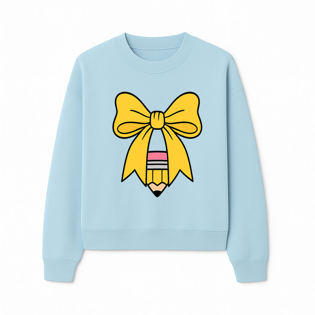 Yellow Bow and Pencil Graphic Art Print, Cute Back to School Decor, Creative Classroom Wall Art, Kids Room Decoration - Sweatshirt 1758093372814.jpg
