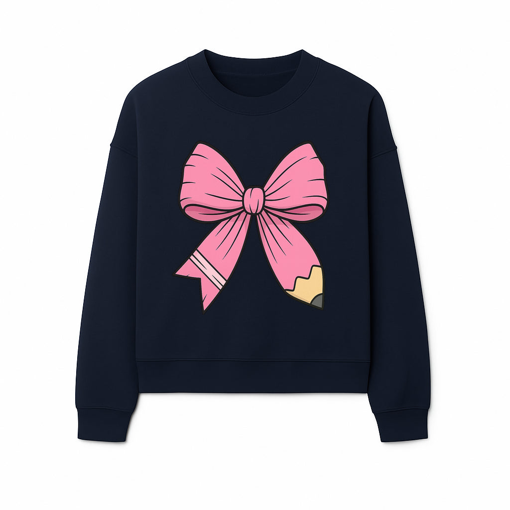 Pink Bow with Pencil Design, Cute Stationery Decor, Gift for Teachers, School Supplies, Arts and Crafts, Kawaii Aesthetic Accessories - Sweatshirt 1758093372826.jpg