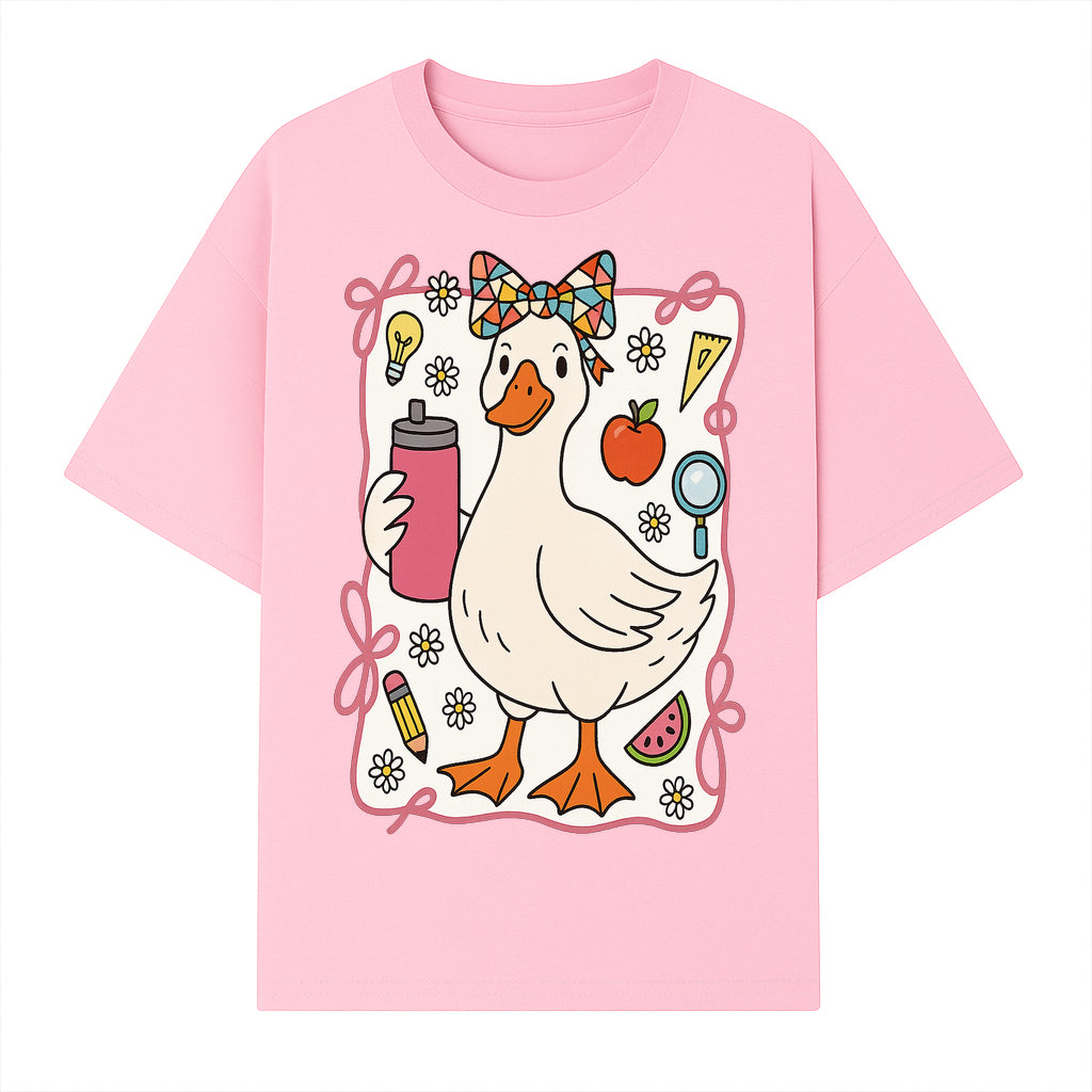 Cute Creative Duck Art Print with Supplies, Colorful Bow, and Fun Icons - Whimsical Home Decor for Kids and Animal Lovers - T-shirt 1758093372949.jpg