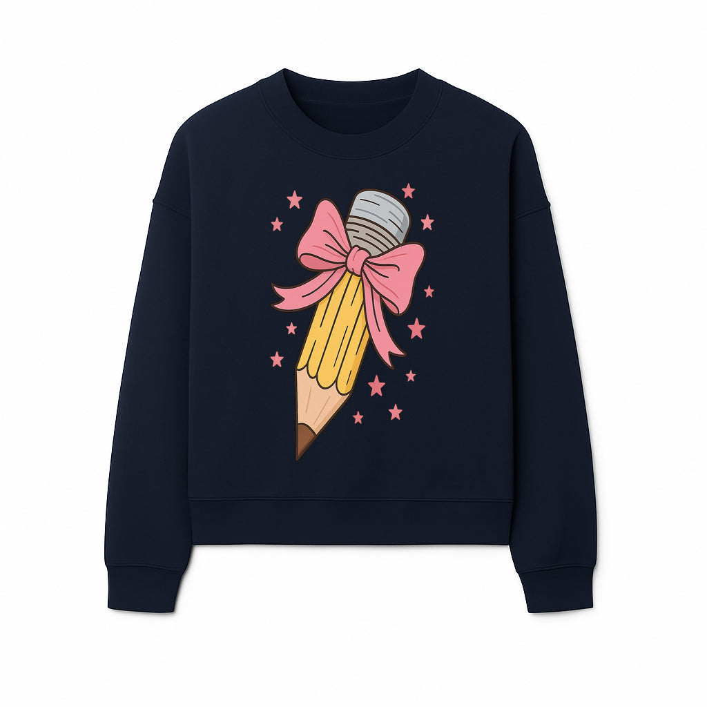 Cute Pencil with Pink Bow and Stars - Kawaii Art Print, Stationery Decor, Classroom Wall Art, Gift for Students or Teachers - Sweatshirt 1758093372953.jpg