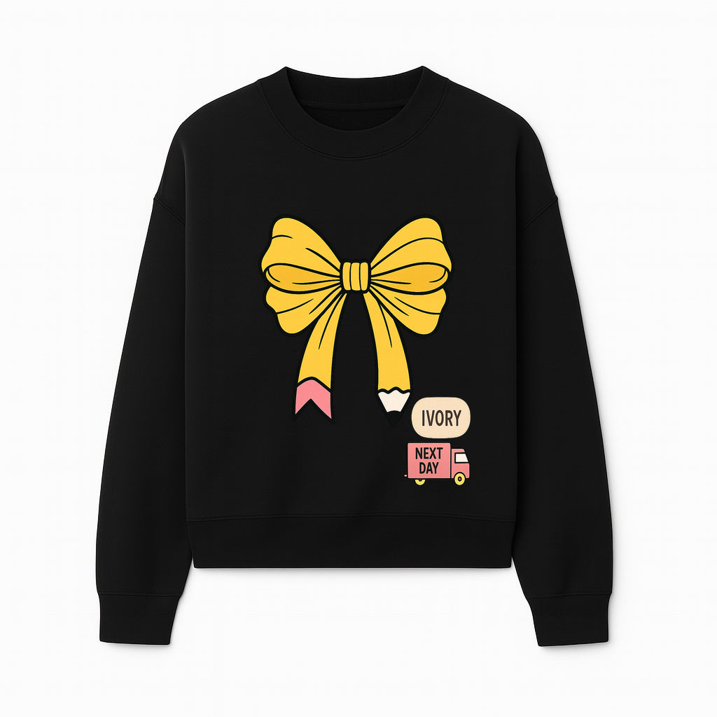 Yellow Pencil Bow Decor Cute Stationery Gift, Art Supplies, Kids School Accessories, Next Day Shipping, Ivory Color Theme - Sweatshirt 1758093372968.jpg