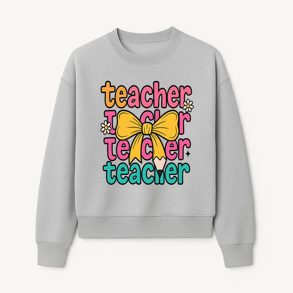 Colorful Teacher Graphic Tee with Pencil and Bow | Cute Teacher Appreciation Gift for Students or Educators - Sweatshirt 1758093372985.jpg
