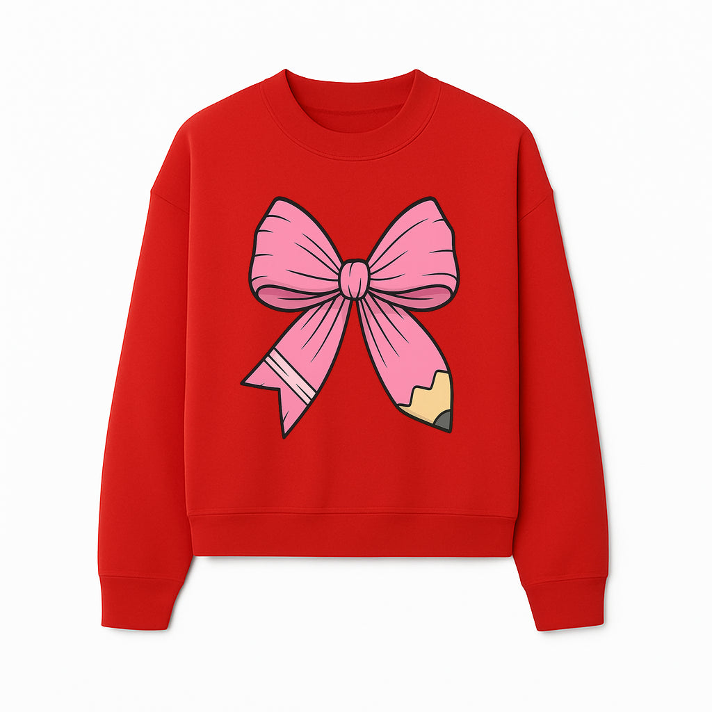Pink Bow with Pencil Design, Cute Stationery Decor, Gift for Teachers, School Supplies, Arts and Crafts, Kawaii Aesthetic Accessories - Sweatshirt 1758093373019.jpg