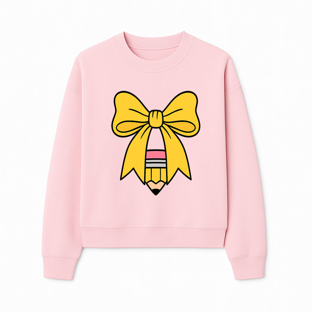 Yellow Bow and Pencil Graphic Art Print, Cute Back to School Decor, Creative Classroom Wall Art, Kids Room Decoration - Sweatshirt 1758093373026.jpg