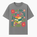 Whimsical Book Stack with Coffee and Flowers Art Print - Cozy Reading Decor for Home or Office - T-shirt 1758093373051.jpg