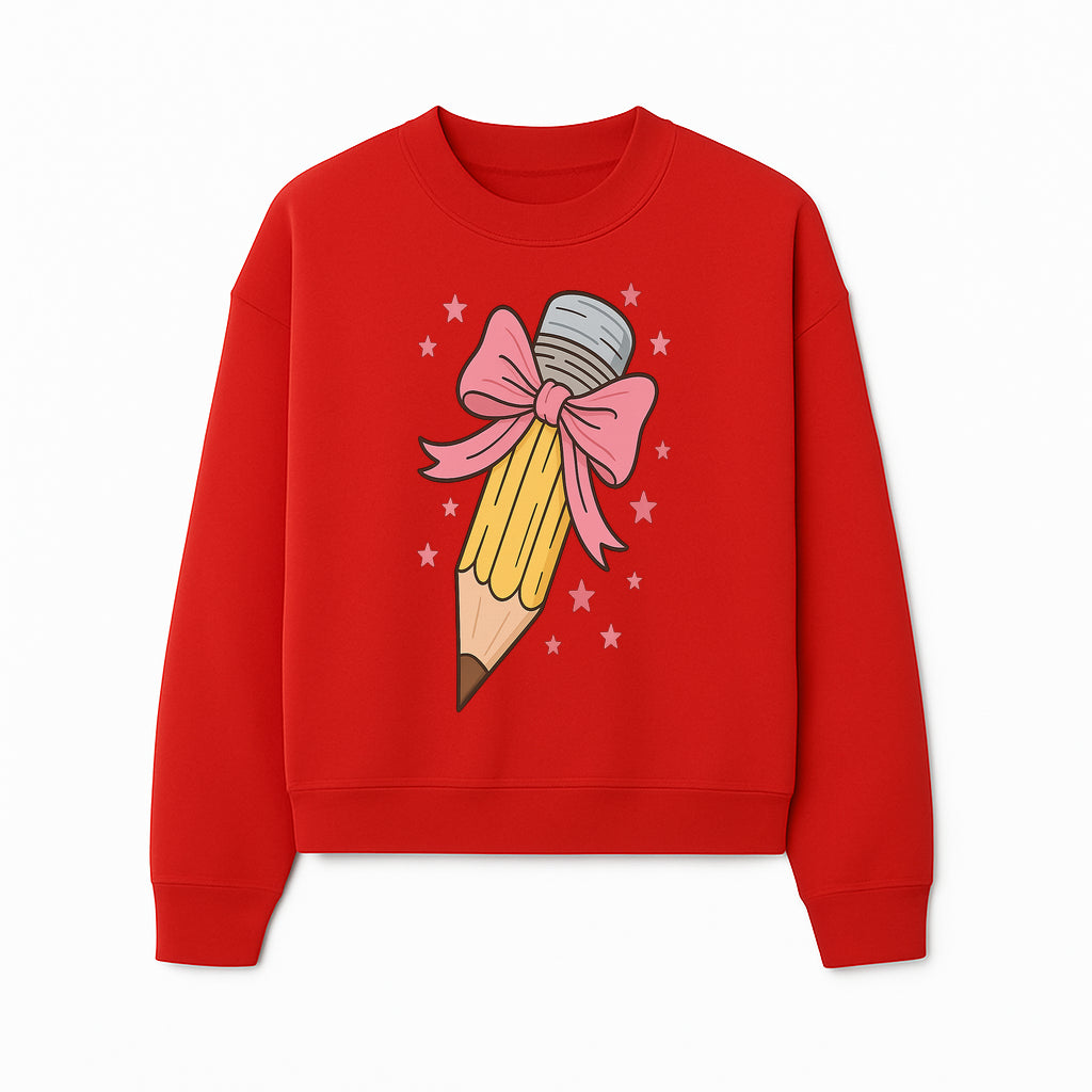 Cute Pencil with Pink Bow and Stars - Kawaii Art Print, Stationery Decor, Classroom Wall Art, Gift for Students or Teachers - Sweatshirt 1758093373103.jpg