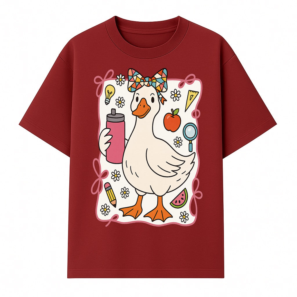Cute Creative Duck Art Print with Supplies, Colorful Bow, and Fun Icons - Whimsical Home Decor for Kids and Animal Lovers - T-shirt 1758093373117.jpg