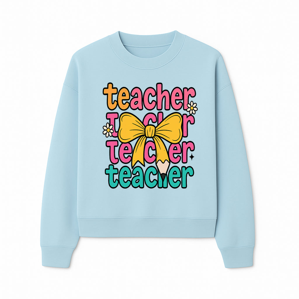 Colorful Teacher Graphic Tee with Pencil and Bow | Cute Teacher Appreciation Gift for Students or Educators - Sweatshirt 1758093373130.jpg