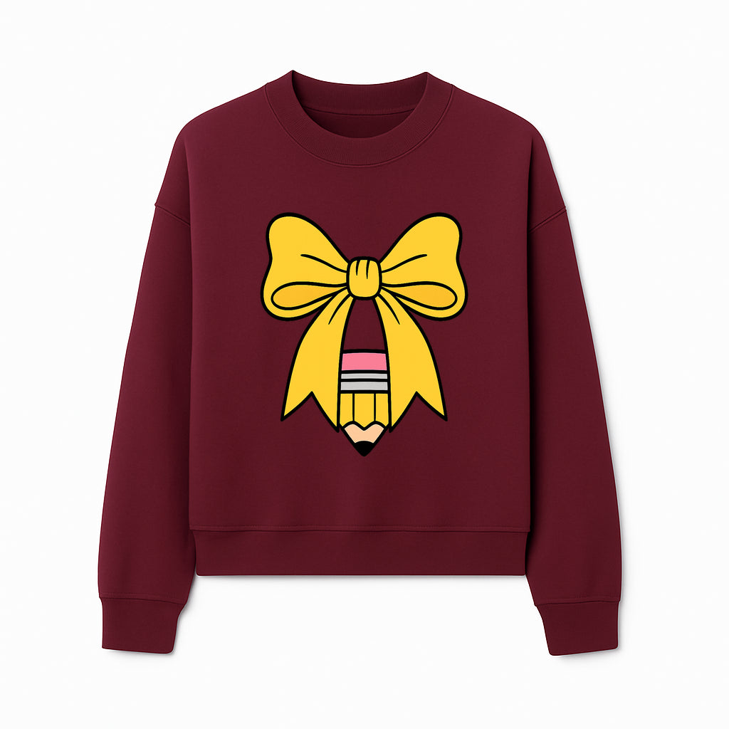 Yellow Bow and Pencil Graphic Art Print, Cute Back to School Decor, Creative Classroom Wall Art, Kids Room Decoration - Sweatshirt 1758093373205.jpg
