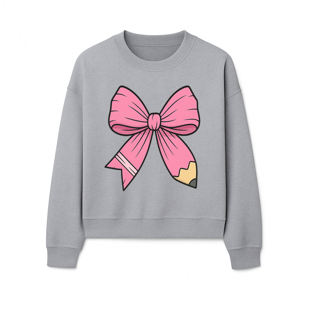 Pink Bow with Pencil Design, Cute Stationery Decor, Gift for Teachers, School Supplies, Arts and Crafts, Kawaii Aesthetic Accessories - Sweatshirt 1758093373265.jpg