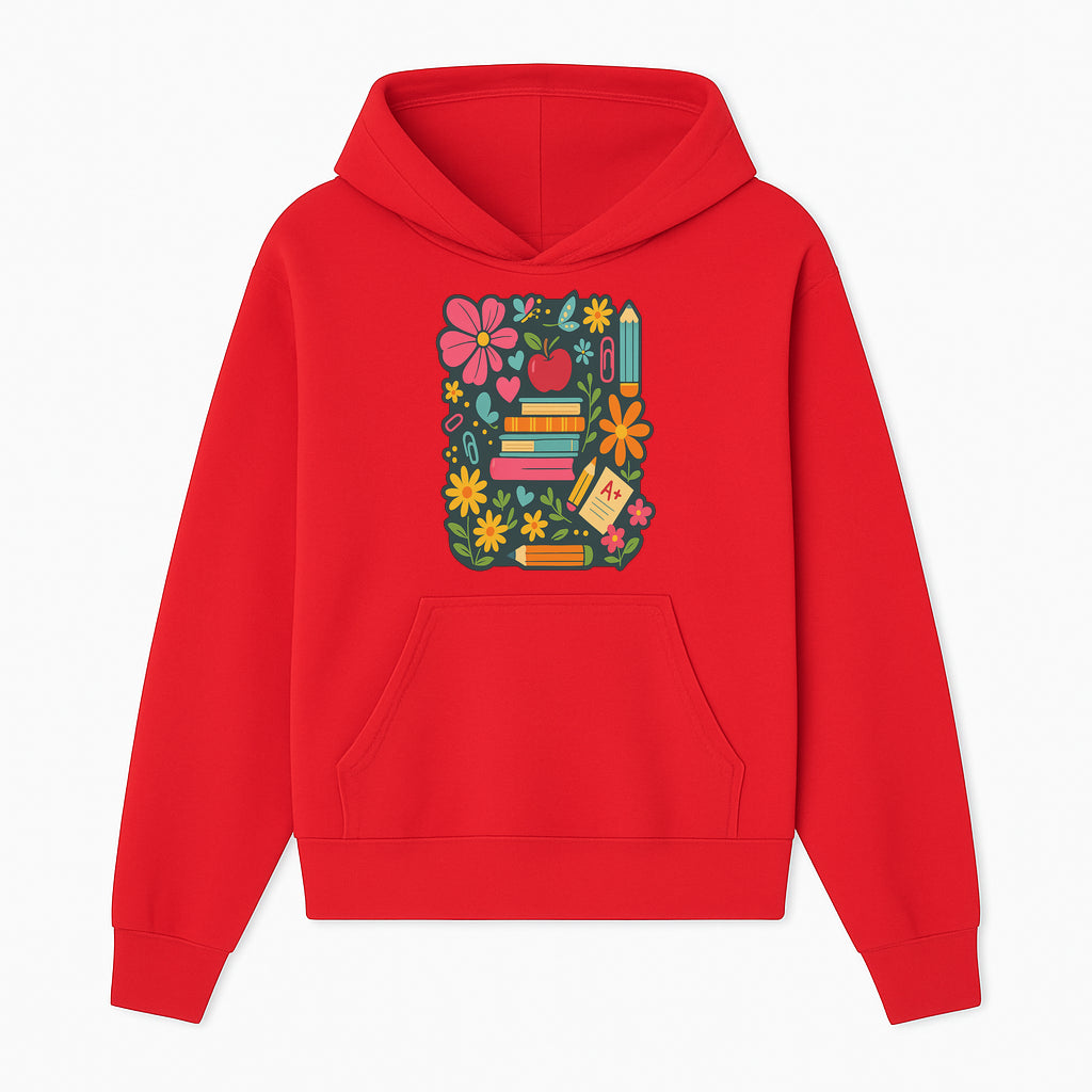 Colorful School Supplies and Flowers Illustration, Cute Educational Wall Art, Back to School Decor, Classroom Decoration, Kids Room Art - Hoodie 1758093373270.jpg