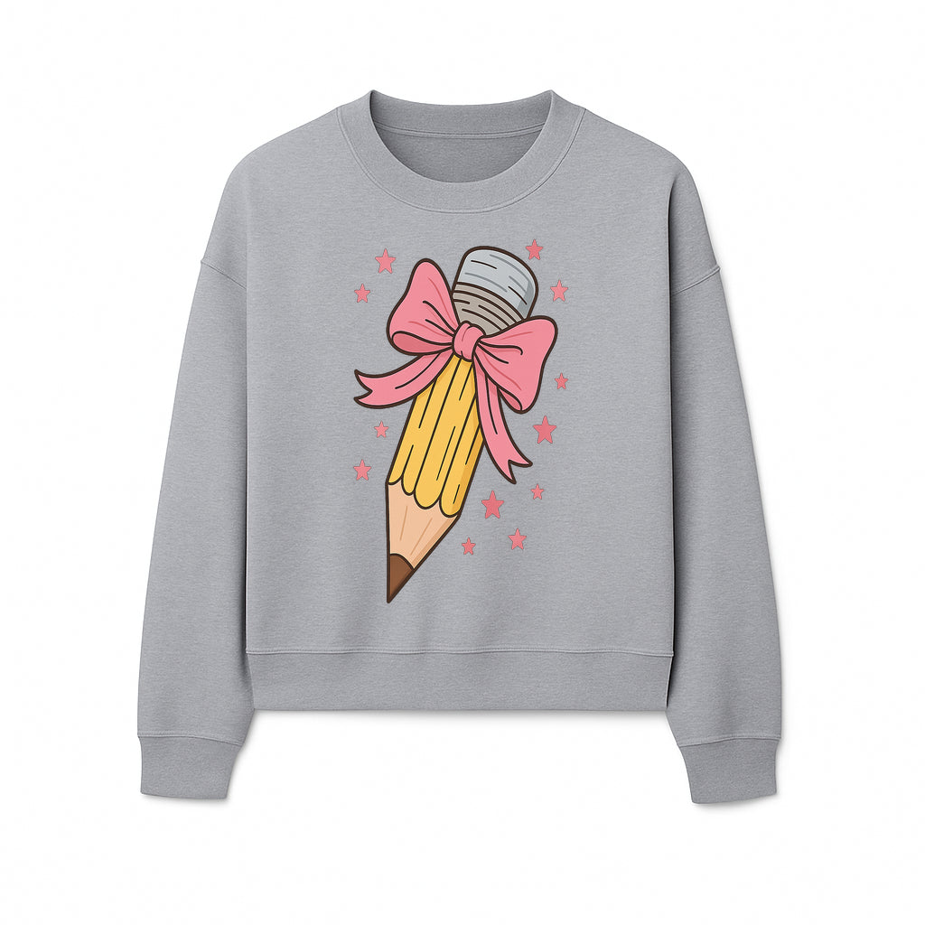 Cute Pencil with Pink Bow and Stars - Kawaii Art Print, Stationery Decor, Classroom Wall Art, Gift for Students or Teachers - Sweatshirt 1758093373284.jpg