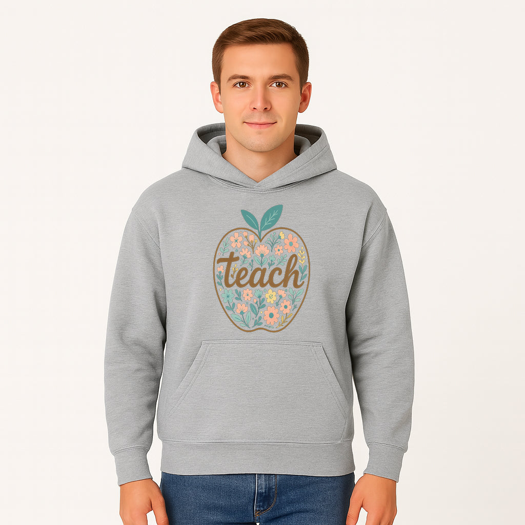 Floral Apple Teach Wall Art Decor - Teacher Gift, Classroom Decor, Inspirational Quote, Colorful Art Print - Hoodie 1758093373285.jpg