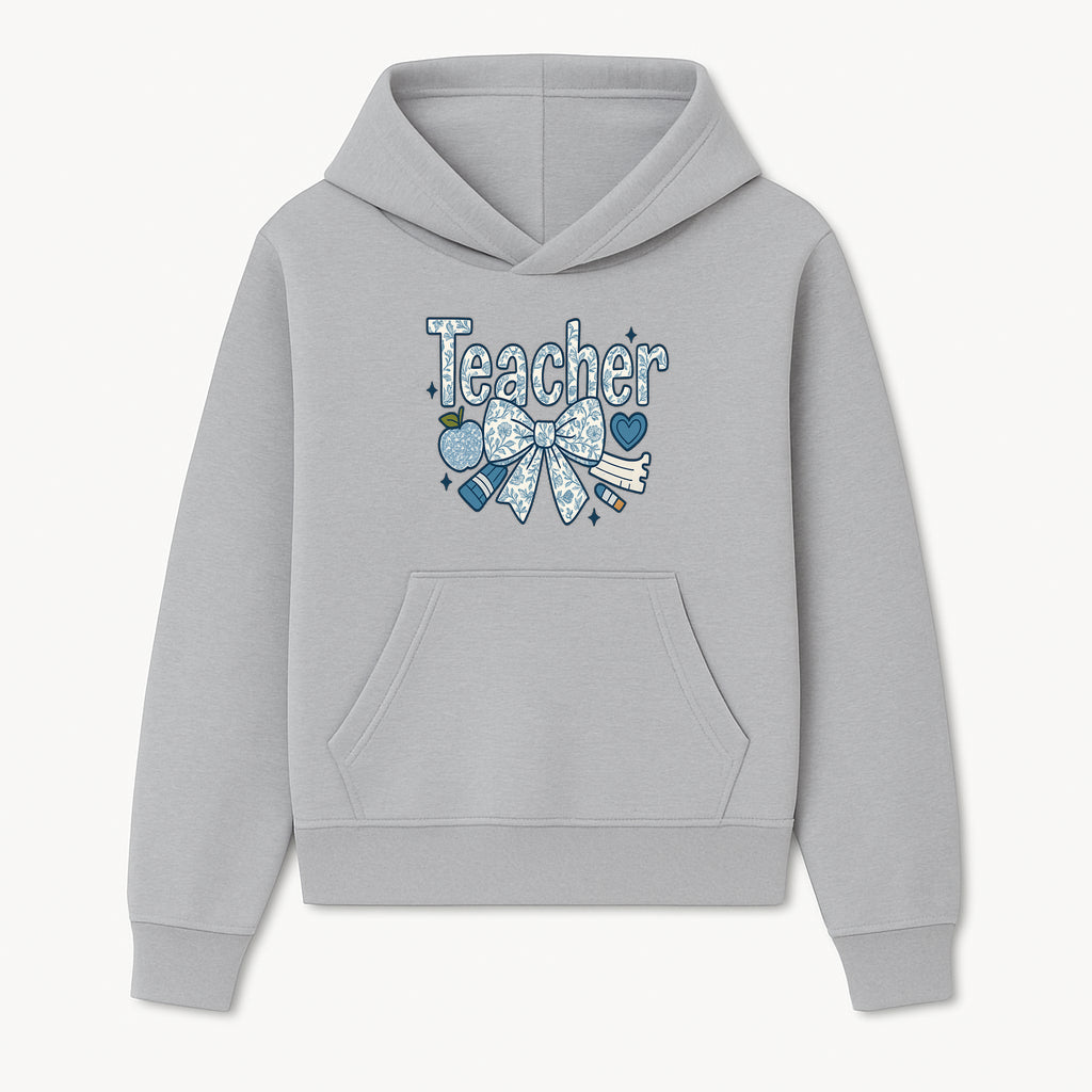 Floral Teacher Design with Apple, Bow & Stationery - Perfect Gift for Educators, Teachers' Day, Classroom Decor, Cute Art Print - Hoodie 1758093373310.jpg