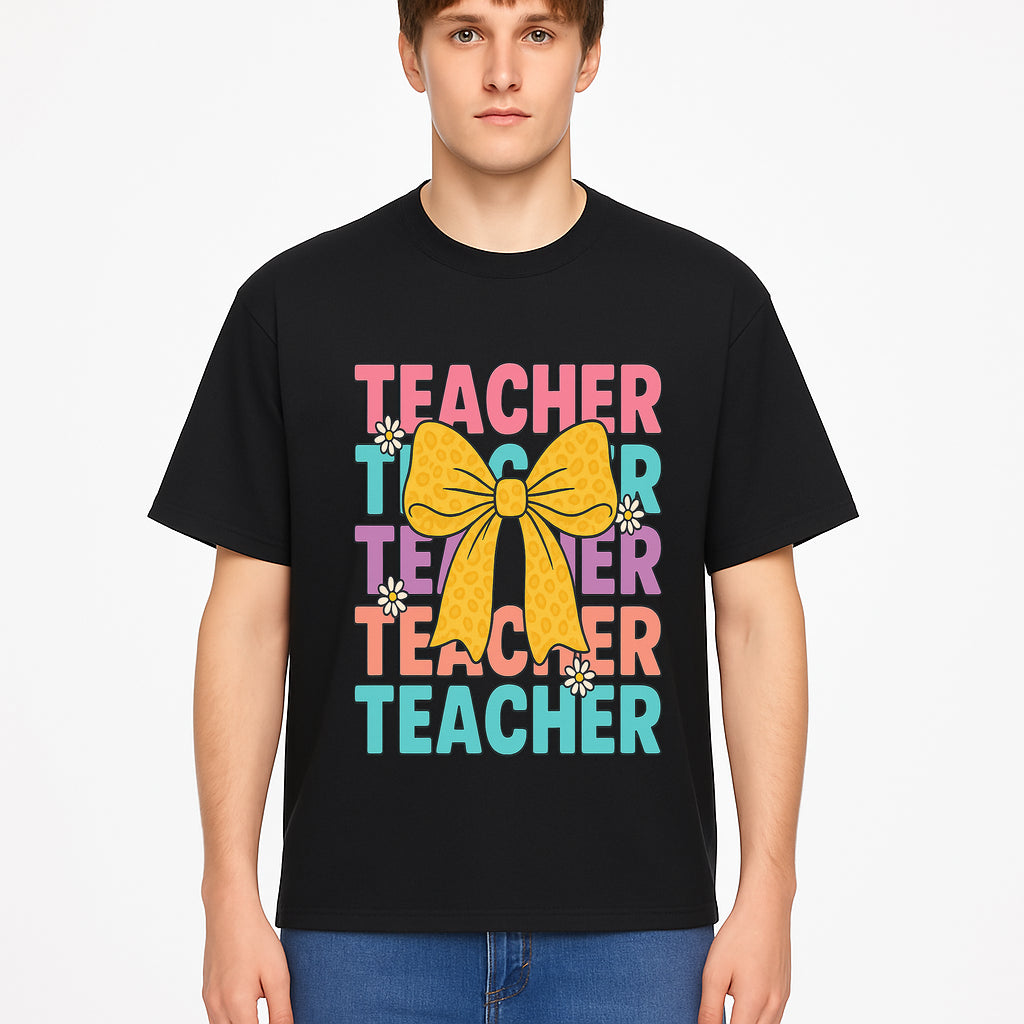 Teacher Appreciation Gift Tee with Cute Yellow Bow and Colorful Text Design - Perfect for Back to School or Holiday Gifts - T-shirt 1758093373337.jpg