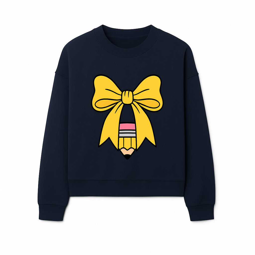 Yellow Bow and Pencil Graphic Art Print, Cute Back to School Decor, Creative Classroom Wall Art, Kids Room Decoration - Sweatshirt 1758093373385.jpg