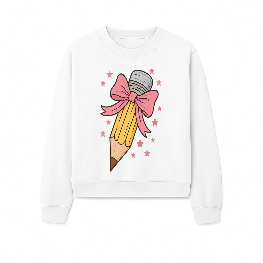 Cute Pencil with Pink Bow and Stars - Kawaii Art Print, Stationery Decor, Classroom Wall Art, Gift for Students or Teachers - Sweatshirt 1758093373443.jpg