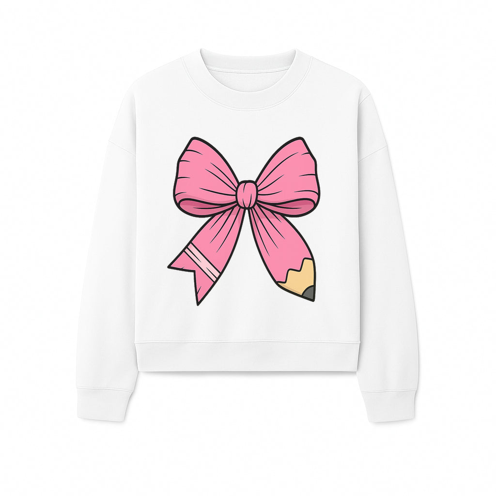 Pink Bow with Pencil Design, Cute Stationery Decor, Gift for Teachers, School Supplies, Arts and Crafts, Kawaii Aesthetic Accessories - Sweatshirt 1758093373470.jpg