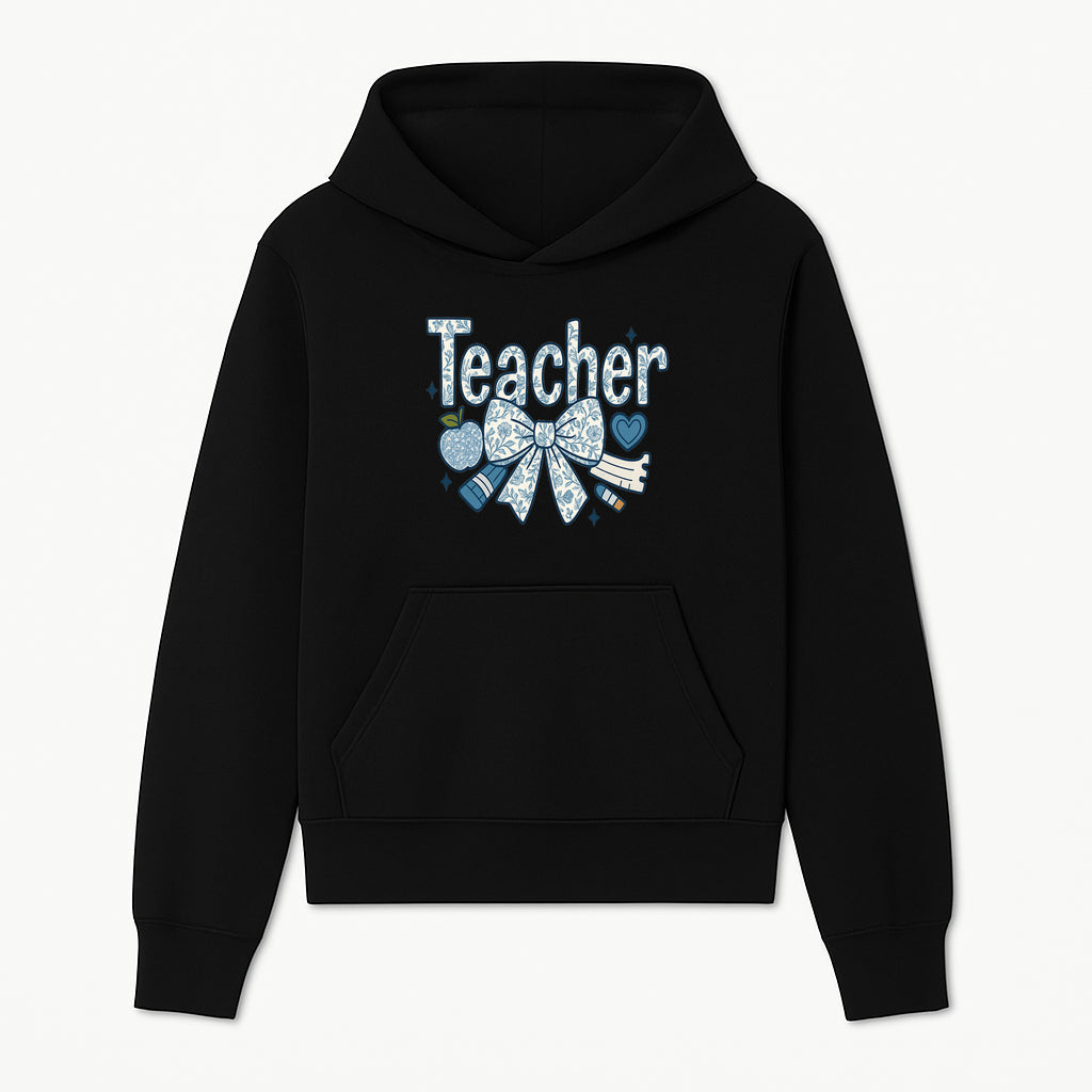 Floral Teacher Design with Apple, Bow & Stationery - Perfect Gift for Educators, Teachers' Day, Classroom Decor, Cute Art Print - Hoodie 1758093373475.jpg