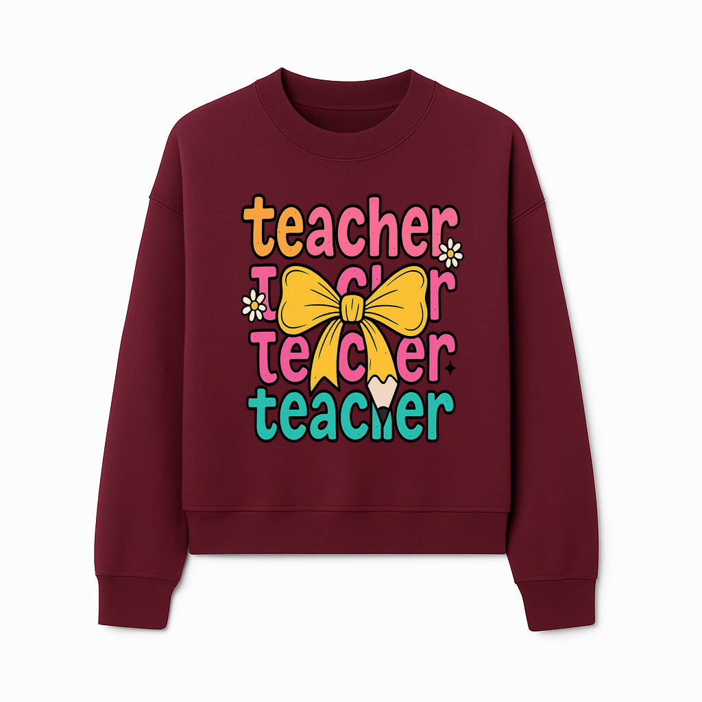 Colorful Teacher Graphic Tee with Pencil and Bow | Cute Teacher Appreciation Gift for Students or Educators - Sweatshirt 1758093373499.jpg