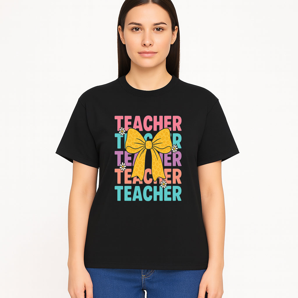 Teacher Appreciation Gift Tee with Cute Yellow Bow and Colorful Text Design - Perfect for Back to School or Holiday Gifts - T-shirt 1758093373520.jpg