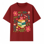 Whimsical Book Stack with Coffee and Flowers Art Print - Cozy Reading Decor for Home or Office - T-shirt 1758093373522.jpg