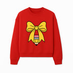 Yellow Bow and Pencil Graphic Art Print, Cute Back to School Decor, Creative Classroom Wall Art, Kids Room Decoration - Sweatshirt 1758093373542.jpg