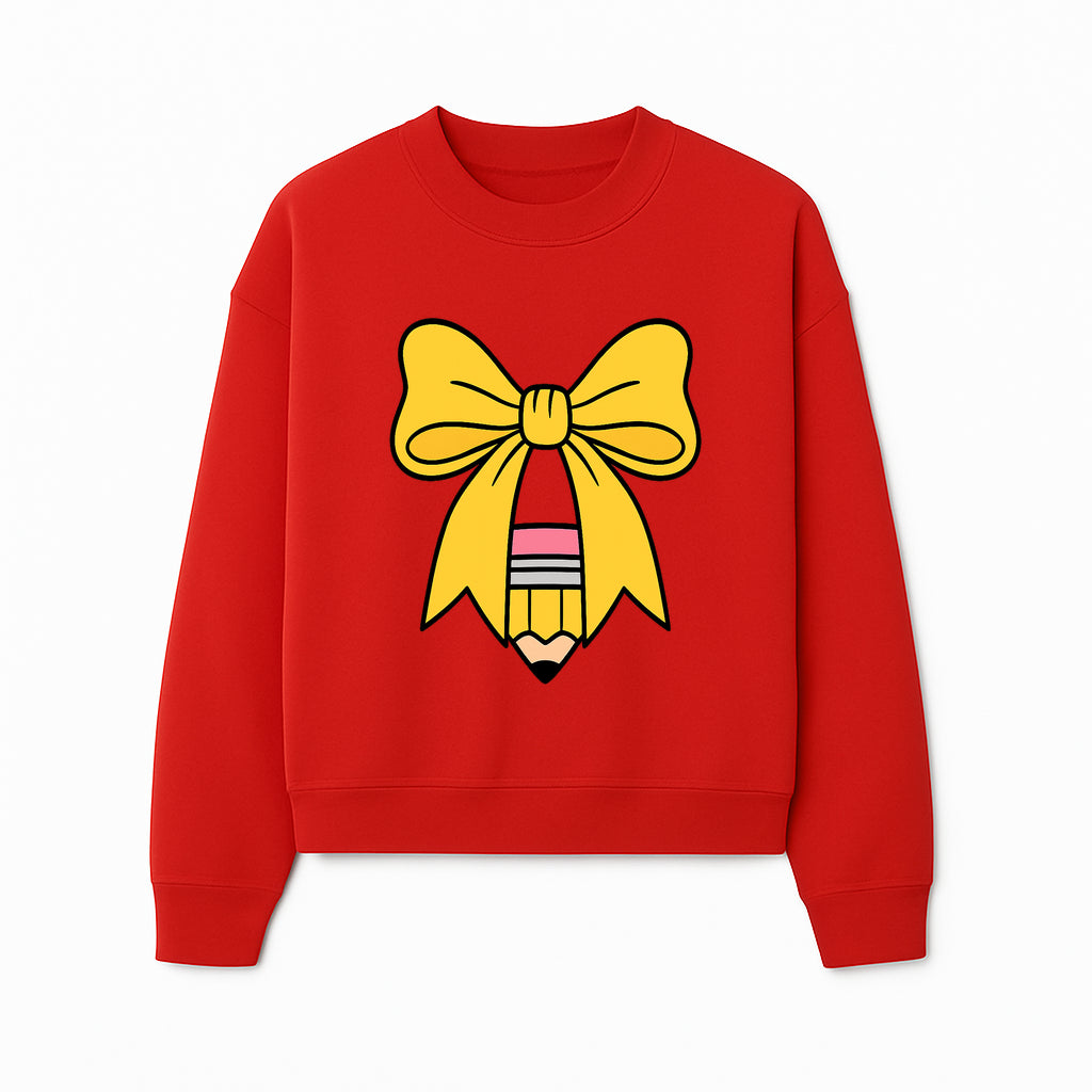 Yellow Bow and Pencil Graphic Art Print, Cute Back to School Decor, Creative Classroom Wall Art, Kids Room Decoration - Sweatshirt 1758093373542.jpg