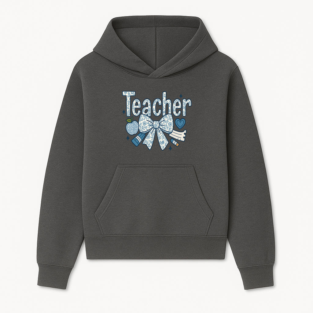 Floral Teacher Design with Apple, Bow & Stationery - Perfect Gift for Educators, Teachers' Day, Classroom Decor, Cute Art Print - Hoodie 1758093373642.jpg