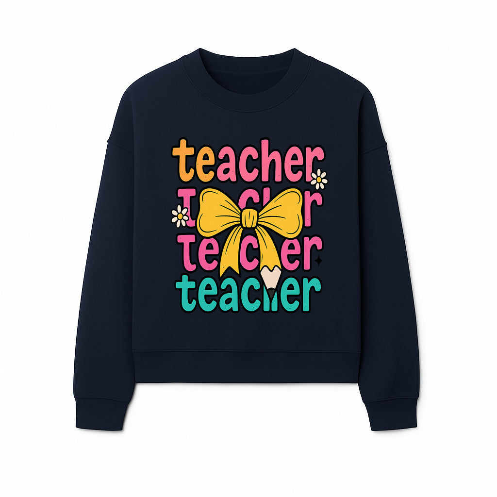 Colorful Teacher Graphic Tee with Pencil and Bow | Cute Teacher Appreciation Gift for Students or Educators - Sweatshirt 1758093373691.jpg