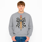 Checkered Bow and Pencil Wall Art Decor - Back to School Classroom Decoration, Cute Student Gift, Teacher Appreciation - Sweatshirt 1758093373727.jpg